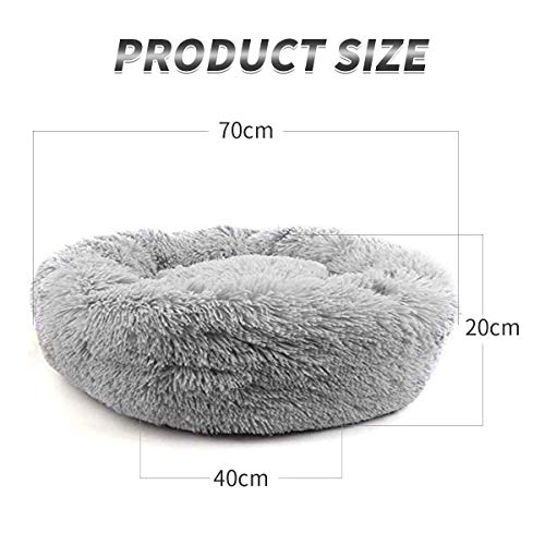 Cozywind Cama para Perros y Gatos,Cama Antiestres Perro Mascotas Calentito Cojín Redondo Suave de Felpa (70cm, Gris Claro)