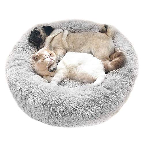 Cozywind Cama para Perros y Gatos,Cama Antiestres Perro Mascotas Calentito Cojín Redondo Suave de Felpa (70cm, Gris Claro)