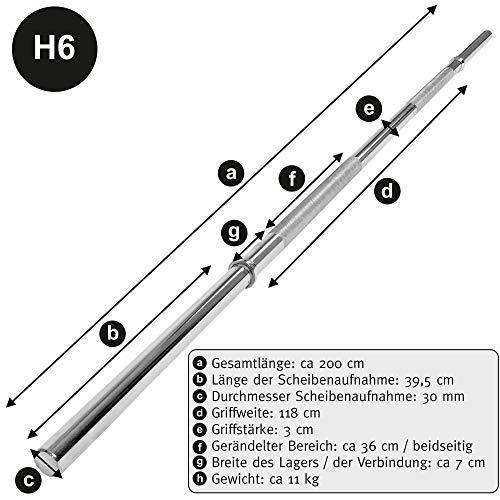C.P. Sports, barra de pesas larga de 30 mm160-200 cm Barra de pesas larga con cierre, cromado y moleteada., 200cm - GLATT mit Verschluss