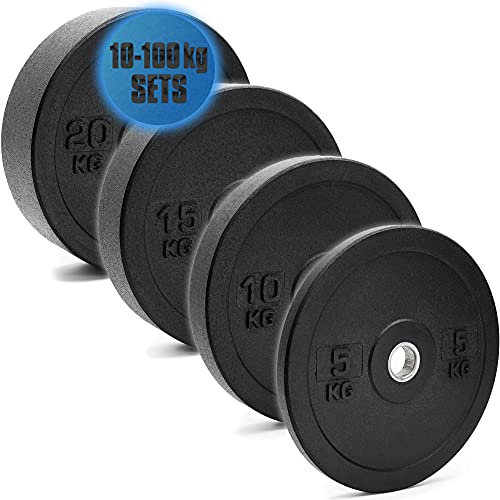 C.P. Sports - Juego de discos de pesas de goma maciza, orificio de 50 mm con anillo interior redondeado, placas de parachoques de alta calidad y duraderas, juegos de bumper plates de 10 a 100 kg