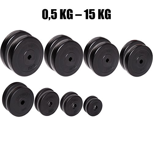 C.P. Sports Par de discos de pesas de plástico entre 0,5 kg y 15 kg, con orificio de 30 mm, 5 KG Paar