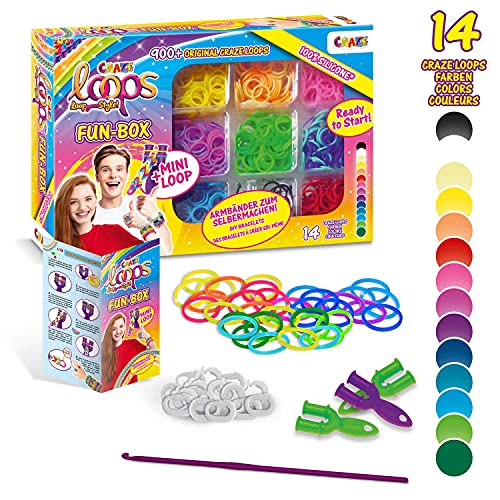 CRAZE - Kit Para Hacer Pulseras Personalizadas De La Amistad Y Anillos Niña Con Silicona, 1000 Gomas, 15 Cierres, Mini Look, 1 Aguja Ganchillo, 1 scoubiloop, Regalos Niñas, Multicolor