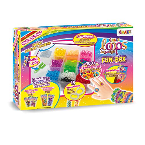 CRAZE - Kit Para Hacer Pulseras Personalizadas De La Amistad Y Anillos Niña Con Silicona, 1000 Gomas, 15 Cierres, Mini Look, 1 Aguja Ganchillo, 1 scoubiloop, Regalos Niñas, Multicolor