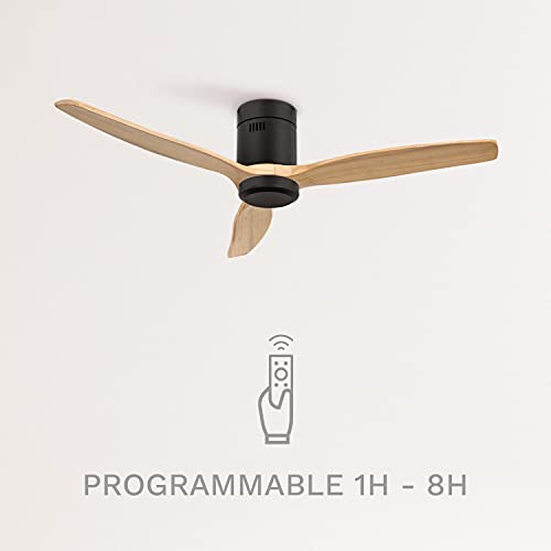 CREATE IKOHS WINDCALM DC-Ventilador de Techo con Mando a Distancia, 3 Aspas de Madera Natural, Potencia de 40W, 132 cm de Diametro, 6 Velocidades