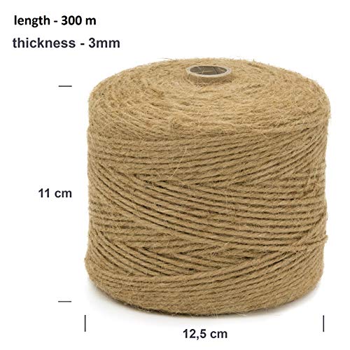 Creative DECO 300 m Cuerda de Yute Cordel Manualidades | 3 mm de Espesor | Hilo Cordón Rollo Grande Marrón Natural Gruesa Fuerte Decoración, Floristería, Artesanía y Bricolaje