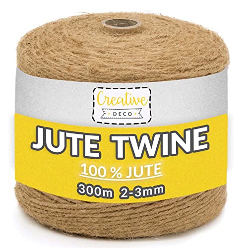 Creative DECO 300 m Cuerda de Yute Cordel Manualidades | 3 mm de Espesor | Hilo Cordón Rollo Grande Marrón Natural Gruesa Fuerte Decoración, Floristería, Artesanía y Bricolaje