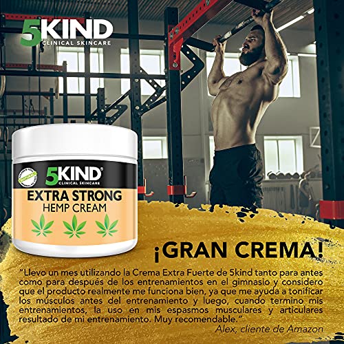 Crema Extrafuerte de Cáñamo Para El Alivio Del Dolor, La Tensión Y El Estrés En Las Articulaciones Y Músculos. Fórmula A Base De Aceite De Cáñamo Rica En Extractos Naturales Elaborada Por 5Kind.