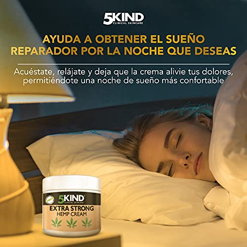 Crema Extrafuerte de Cáñamo Para El Alivio Del Dolor, La Tensión Y El Estrés En Las Articulaciones Y Músculos. Fórmula A Base De Aceite De Cáñamo Rica En Extractos Naturales Elaborada Por 5Kind.