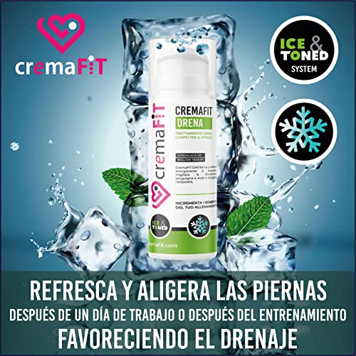 CREMAFIT DRENA Crema Drenante Anticelulítica Fuerte, Termogénica Efecto Frío, para Piernas Cansadas, Hinchadas y Pesadas. Combate la acumulación de grasa y la retención hídrica. Made in Italy 150ml