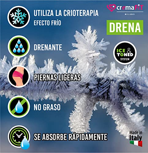 CREMAFIT DRENA Crema Drenante Anticelulítica Fuerte, Termogénica Efecto Frío, para Piernas Cansadas, Hinchadas y Pesadas. Combate la acumulación de grasa y la retención hídrica. Made in Italy 150ml