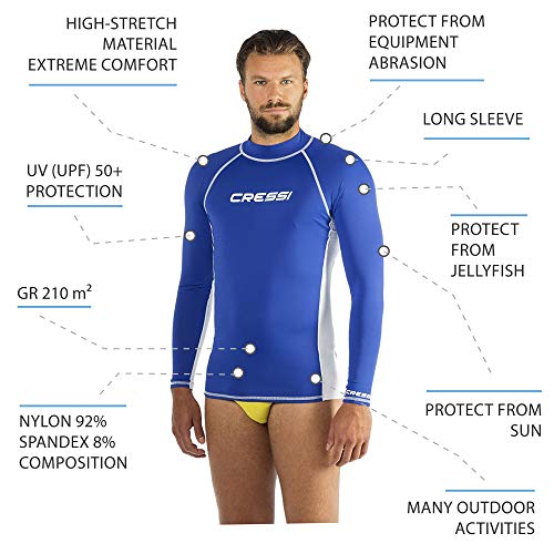 Cressi Rash Guard-Camiseta para Hombre Manga Larga en Tejido elástico Filtro de protección UV UPF 50+