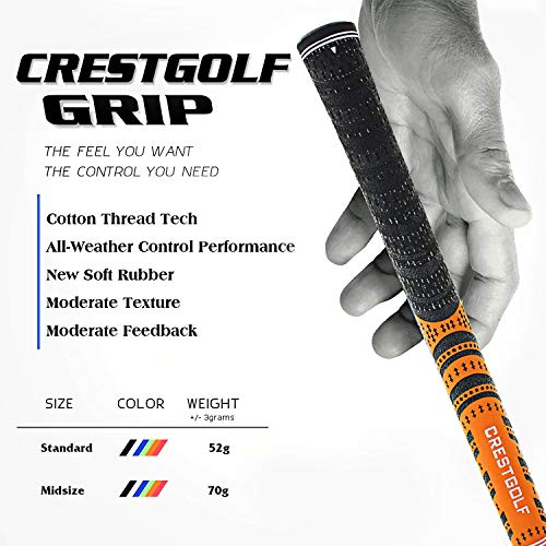 CRESTGOLF Juego de 13 empuñaduras de Golf multicompuesto actualizado para Palos de Golf, más Antideslizante, tecnología de Hilo de algodón ecológico, (Naranja estándar)