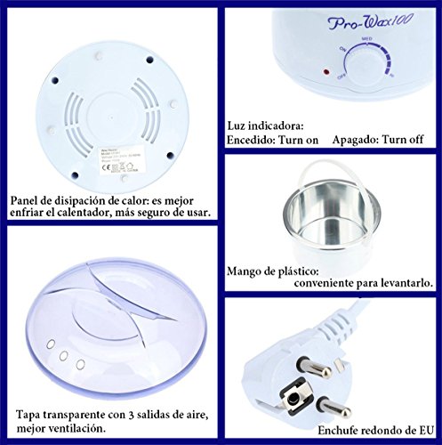 Crisnails® Kit de Calentador de Cera Eléctrico para la Depilación Profesional 500ml, 1 Bolsa de Cera y 10 Espátulas de Madera