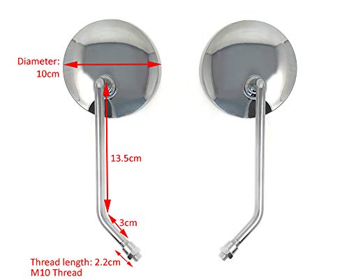 Cromo M10 Moto Espejos - Redondo - Par - Easy Fit Básico Simple - hacia Derecha Hilo