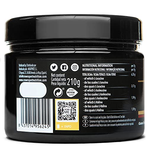 Crown Sport Nutrition BCAA 2:1:1 Instant, aminoácidos ramificados de disolución instantánea para deportistas, Sabor de Manzana Verde - 210 g