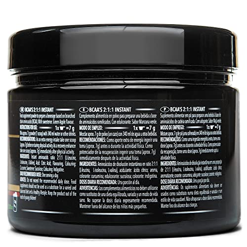 Crown Sport Nutrition BCAA 2:1:1 Instant, aminoácidos ramificados de disolución instantánea para deportistas, Sabor de Manzana Verde - 210 g