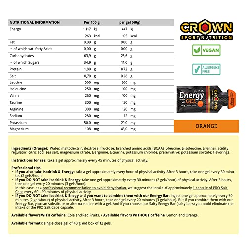 Crown Sport Nutrition Gel Energético - con o sin Cafeína - 12 unidades Carbohidratos en ratio 2:1:1 (Maltodextrina - Dextrosa - Fructosa) Ciclismo Running Deporte Entreno