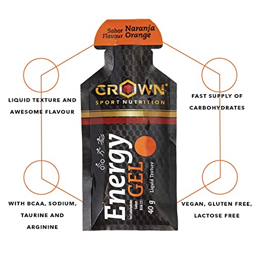 Crown Sport Nutrition Gel Energético - con o sin Cafeína - 12 unidades Carbohidratos en ratio 2:1:1 (Maltodextrina - Dextrosa - Fructosa) Ciclismo Running Deporte Entreno