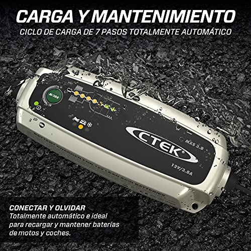 CTEK MXS 3.8, Cargador Batería 12V 3.8A, Cargador Inteligente Baterias, Mantenedor De Batería, Cargador De Batería De Coche Y Moto, Desulfatador De Batería Con Mantenimiento De Flotación / Pulso