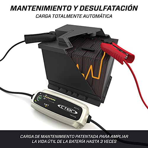 CTEK MXS 3.8, Cargador Batería 12V 3.8A, Cargador Inteligente Baterias, Mantenedor De Batería, Cargador De Batería De Coche Y Moto, Desulfatador De Batería Con Mantenimiento De Flotación / Pulso