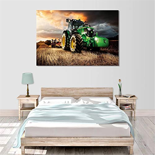 Cuadros en lienzo con maquinaria de tractor, agricultura, cosecha, paisaje, lienzo de pintura, póster, moderno, abstracto, john, tractor, pintura al óleo, decoración, 30 x 45 cm, sin marco (A02)