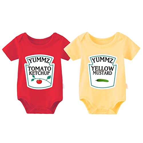 culbutomind Yummz Tomate Ketchup Amarillo Mostaza Rojo y Amarillo Mono Bebé Niño Twins Ropa Bebé Twins Bebé Niños Niñas