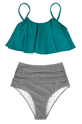 CUPSHE Conjunto de Bikini Mujer Volante Falbala Cintura Alta Traje de Baño de Dos Piezas, XL