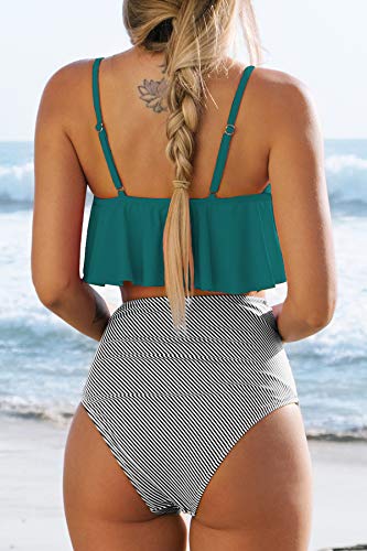 CUPSHE Conjunto de Bikini Mujer Volante Falbala Cintura Alta Traje de Baño de Dos Piezas, XL