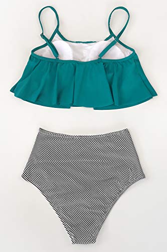 CUPSHE Conjunto de Bikini Mujer Volante Falbala Cintura Alta Traje de Baño de Dos Piezas, XL