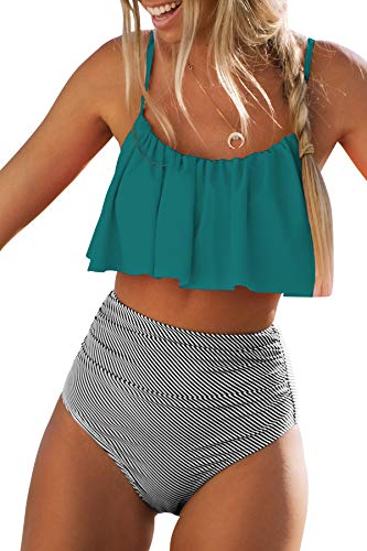 CUPSHE Conjunto de Bikini Mujer Volante Falbala Cintura Alta Traje de Baño de Dos Piezas, XL