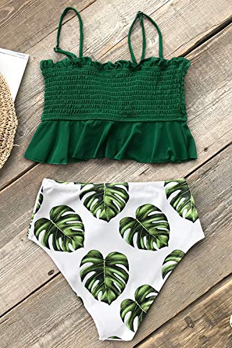 CUPSHE Mujer Bikinis Tejido Tipo Nido de Abeja Traje de baño de Dos Piezas Verde XL