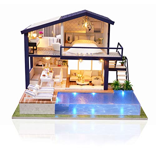 Cuteefun Casa Miniatura para Montar DIY Adultos, Mini Villa Hecha a Mano con Música a Prueba de Polvo y Muebles para Decoración, Regalos Artesanales Creativos para Mujeres (Time Apartment)