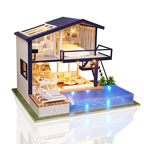 Cuteefun Casa Miniatura para Montar DIY Adultos, Mini Villa Hecha a Mano con Música a Prueba de Polvo y Muebles para Decoración, Regalos Artesanales Creativos para Mujeres (Time Apartment)