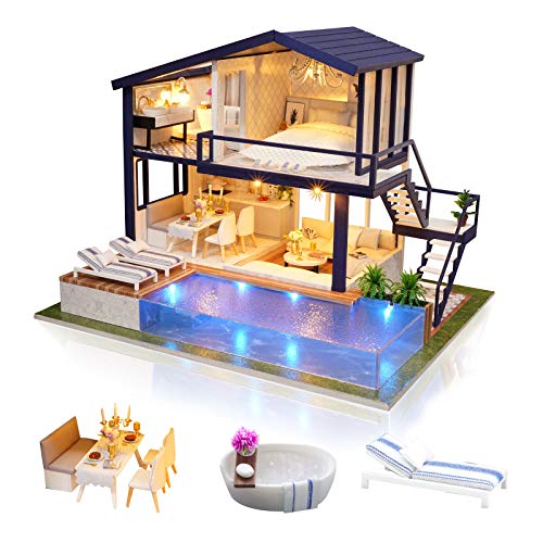 Cuteefun Casa Miniatura para Montar DIY Adultos, Mini Villa Hecha a Mano con Música a Prueba de Polvo y Muebles para Decoración, Regalos Artesanales Creativos para Mujeres (Time Apartment)