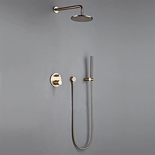 CXGZZM Baño Bañera Grifo Latón Diverente MEZCLADOR TAP CONJUNTO DE TABILLO DE LLUVIA DE ORO CEPILLADO CABALLO DE VÁLVULA DE VÁLVULA DE VÁLVULA DE MANO 8-12"Brazo De La Pared De La Cabeza De La Ducha