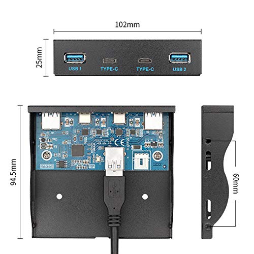 CY USB-C y USB 3.0 HUB 4 puertos panel frontal a placa base 20Pin conector cable para 3.5 "disquete bahía