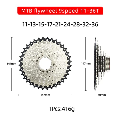 CYSKY Cassette de 9 velocidades 11-25T/11-28T/11-32T/11-36T/11-40T Cassette Apto para Bicicleta de montaña, Bicicleta de Carretera, MTB, BMX, Sram Sunrace Shimano ultegra XT (Peso Ligero) (11-36T)