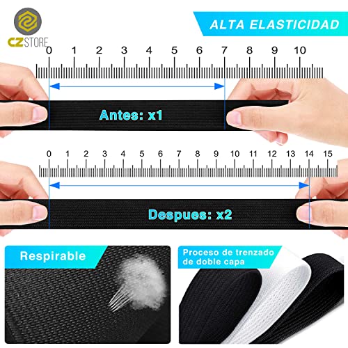 CZ Store Cinta Elástica de Costura | 25mm | 10mts Largo - ✮GARANTÍA DE POR VIDA✮| Set de 2 | Poliéster Elástico, Accesorios para Tejer, Correa Resistente para Ropa, Pantalones - Blanco y Negro