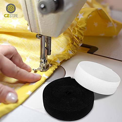 CZ Store Cinta Elástica de Costura | 25mm | 10mts Largo - ✮GARANTÍA DE POR VIDA✮| Set de 2 | Poliéster Elástico, Accesorios para Tejer, Correa Resistente para Ropa, Pantalones - Blanco y Negro