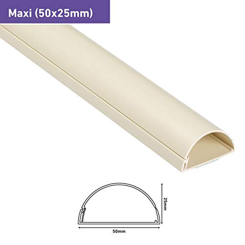 D-Line Maxi 1M5025M, Canaletas decorativas para cables de TV, Una solución cómoda que organiza y cubre los cables de TV en la pared - 50 x 25 mm y 1 metro de longitud en color magnolia