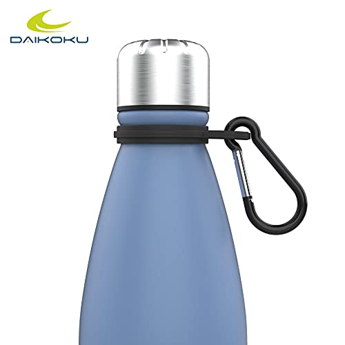 Daikoku Botella Acero Inoxidable + Cinta ajustable + Mosquetón + Anillo Silicona - Termo Doble Pared Libre de BPA - 12 Horas Caliente - 24 Horas Fría – Botella Reutilizable - 350ml - Color Azul