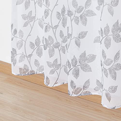 Dalina 2 Unidades Cortina Translucido Estamapdo para Ventana color Gris Plomo - Visillo con Ojales Poliéster Color Estampado para Salón Dormitorio 140x260cm