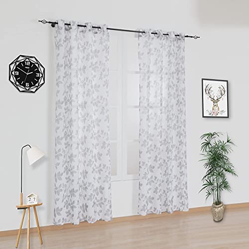 Dalina 2 Unidades Cortina Translucido Estamapdo para Ventana color Gris Plomo - Visillo con Ojales Poliéster Color Estampado para Salón Dormitorio 140x260cm