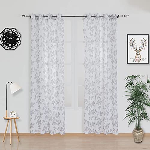 Dalina 2 Unidades Cortina Translucido Estamapdo para Ventana color Gris Plomo - Visillo con Ojales Poliéster Color Estampado para Salón Dormitorio 140x260cm