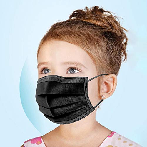 Damonday Niños 50 Piezas 3 Capas Surtidoscon Elástico para Los Oídos Negro Color sólido (50 PCS, Negro)