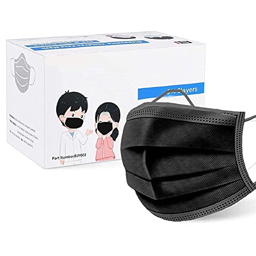 Damonday Niños 50 Piezas 3 Capas Surtidoscon Elástico para Los Oídos Negro Color sólido (50 PCS, Negro)