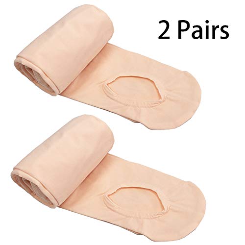 DANCEYOU Medias de Baile, Paquete de 2 Medias de Ballet Blanco/Rosa/Color Piel/Tostado/Negro con/sin Agujero en el talón Medias de Soporte para niñas, niños y Mujeres 70 den