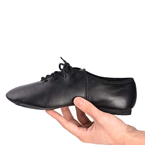 DANCEYOU Zapatos de Baile de Jazz con Cordones Zapatos de Danza Modern Suela Cuero para Niños y Adultos Negro 40.5/41 EU