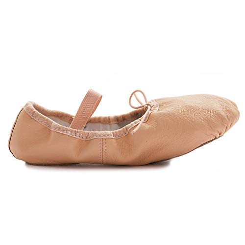 DANCEYOU Zapatos de Ballet de Cuero Zapatillas Gimnasia Ritmica de Rosa Carne para Niñas y Mujeres Suela Partida EU34