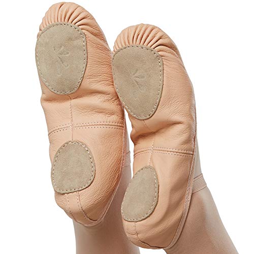 DANCEYOU Zapatos de Ballet de Cuero Zapatillas Gimnasia Ritmica de Rosa Carne para Niñas y Mujeres Suela Partida EU34